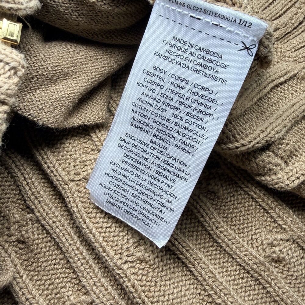 Ralph Lauren Cable-Knit Full-Zip Sweater Jacket Zip Up Brown RL Monogram Large - Picture 6 of 6